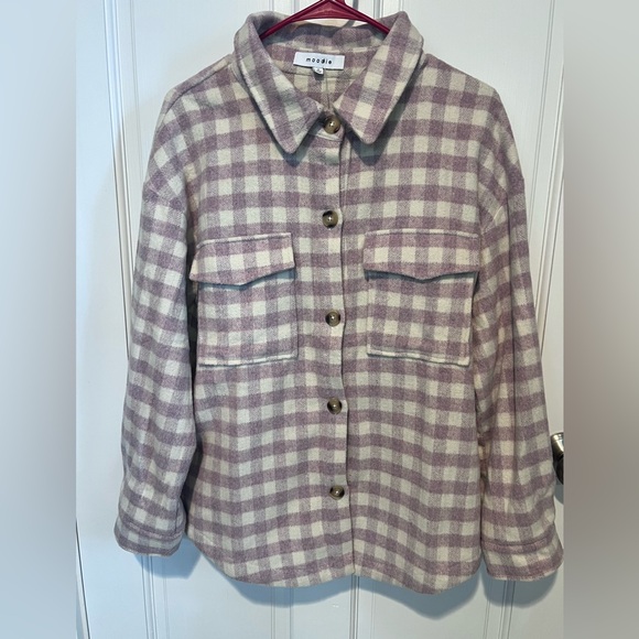 moodie Jackets & Blazers - Moodie Checkered Utility Jacket in Lavender and Cream